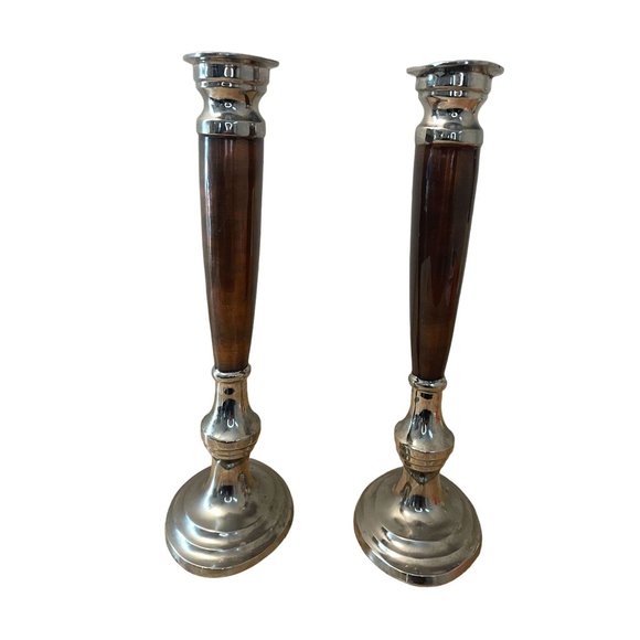 Traditional Elegant Silver Painted Candle Holders Heavy Made in India Set of 2 - Picture 5 of 10